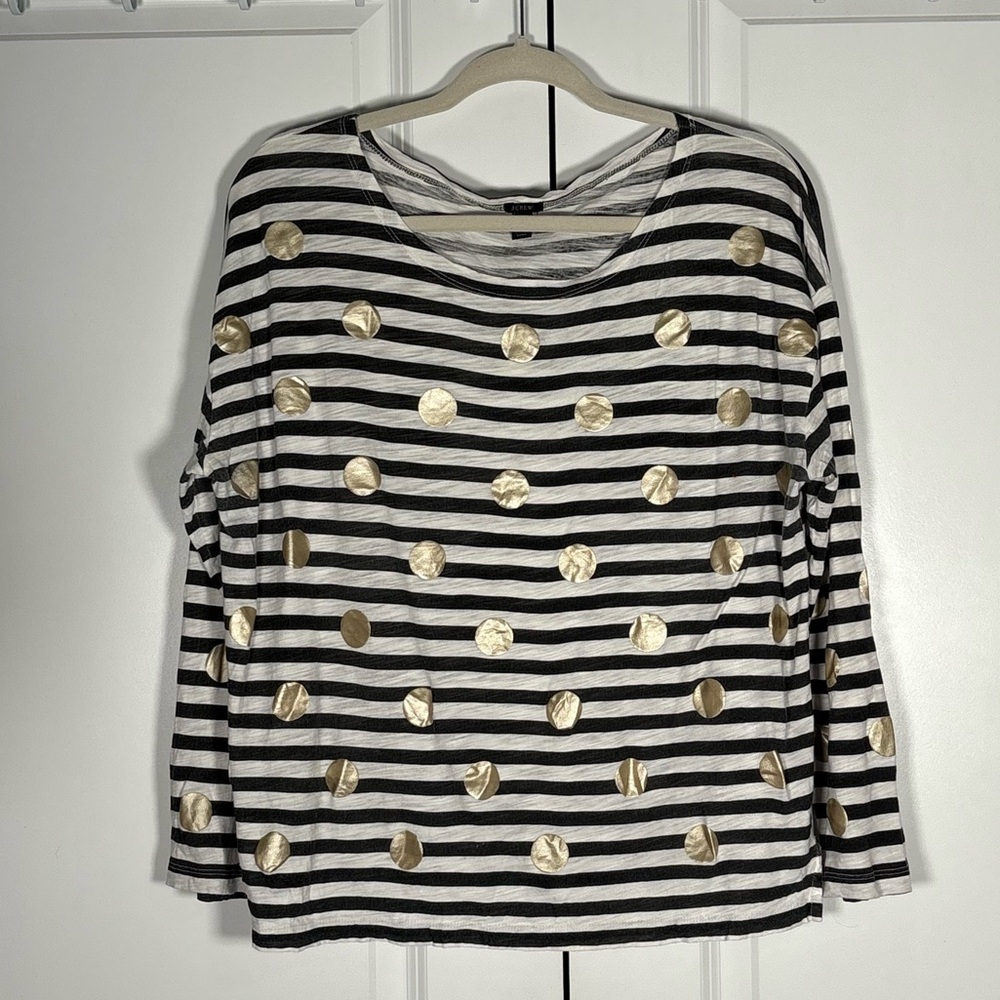 J. Crew Striped Gold Polkadot Long Sleeve Top